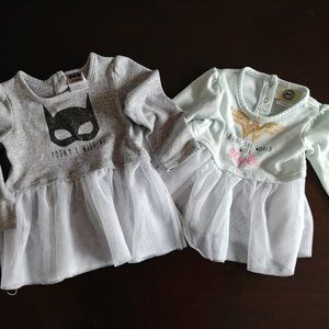 Batman and Wonder Woman tutu Baby Shirts